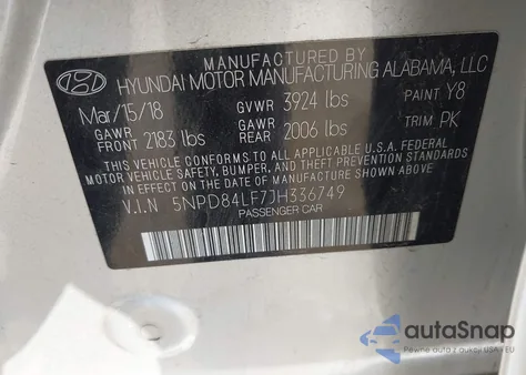 2018 Hyundai Elantra Sel из США, поврежденный, VIN 5NPD84LF7JH336749